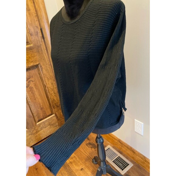 Tahari Black Womens Sweater Size XL Ribbed Side Zippers Stylish Stretchy - Picture 3 of 12